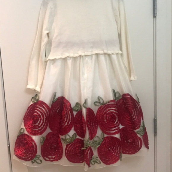 DRESS + CARDIGAN 3D floral flowers ROSES rosette - Picture 3 of 7